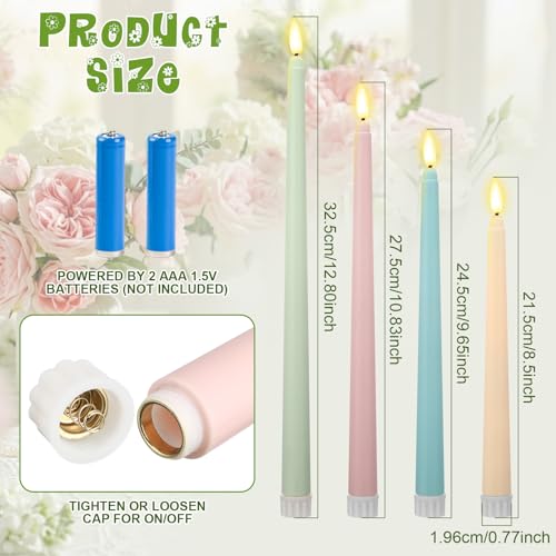Image of Rossesay 24 Pcs Flameless LED Taper Candles Battery Operated Candle 8.5 inch, 9.65 inch, 10.8 inch, 12.8 inch Flameless Candlesticks Flickering for Christmas Church Wedding Indoor Decoration(Classic, Multicolored)