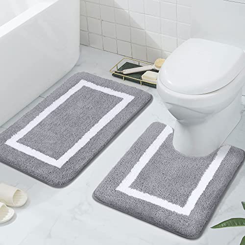 Kitinjoy Bathroom Rugs Set 2 Pieces Absorbent Soft Bath Mat and U-Shaped Contour Toilet Rug, Machine Wash Dry, Non Slip Shaggy Bath Rug for Tub, Shower and Bath Room (20" x 24"+20" x 32", Grey) Kitinjoy Bathroom Rugs Set 2 Pieces Absorbent Soft Bath Mat and U-Shaped Contour Toilet Rug, Machine Wash Dry, Non Slip Shaggy Bath Rug for Tub, Shower and Bath Room (20" x 24"+20" x 32", Grey)