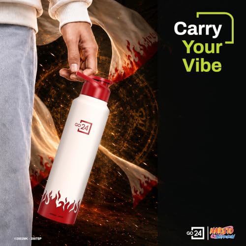 Image of Water Bottle 950ml Stainless Steel Sports /Fridge Bottle with Sipper Cap | 1-Year Warranty | Single Wall| For Home, Office, Gym, Travelling | Lightweight | Naruto Ninja| Red-White - Fourth Hokage