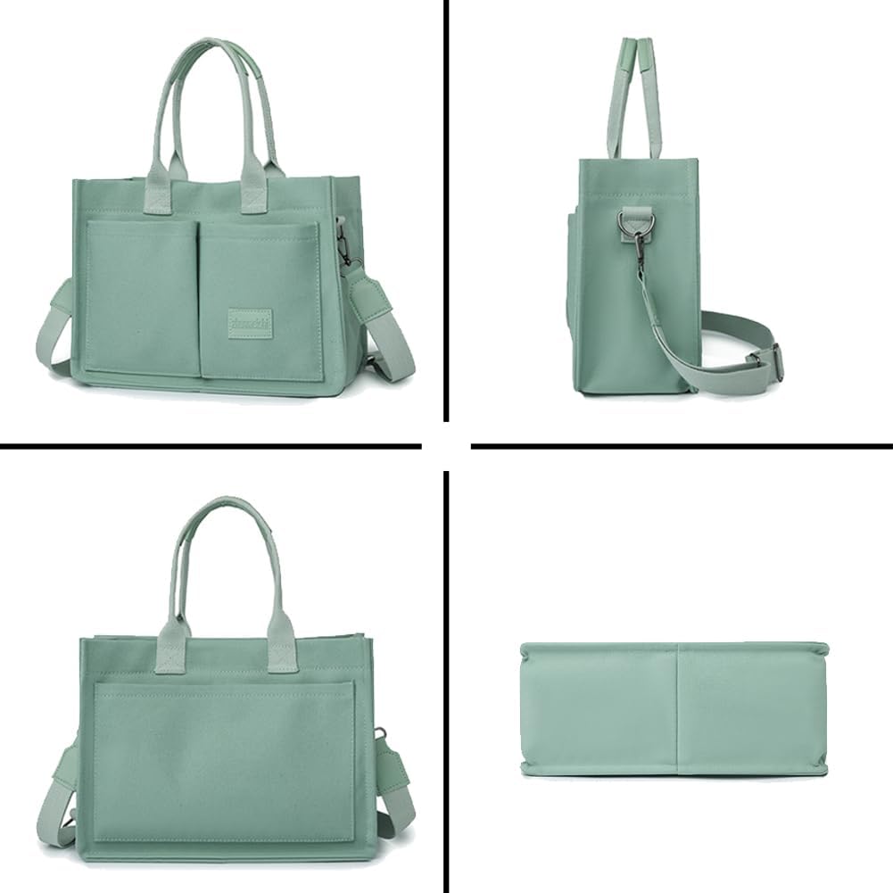 Women Canvas Tote Bag With Pockets Crossbody Bags Casual Hobo Messenger Bag Shoulder Bag Handbag for Women - Image 3