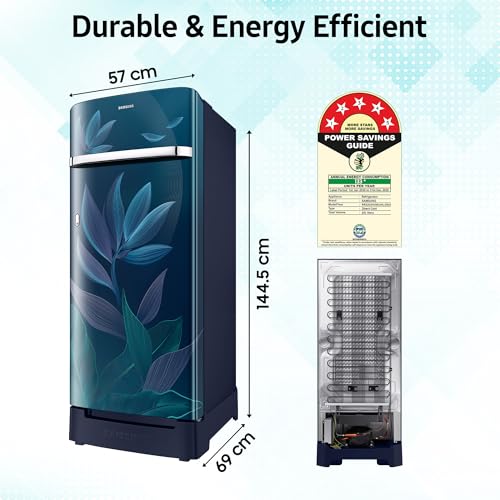Image of Samsung 215 L, 5 Star, Digital Inverter, Direct-Cool Single Door Refrigerator (RR23D2H359U /HL, Paradise Bloom Blue, Base Stand Drawer)