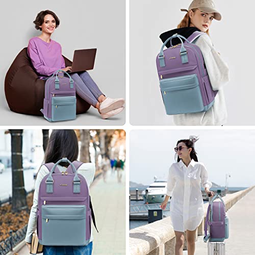 Image of LOVEVOOK Laptop Backpack for Women Girls, 15.6 Inch Waterproof Computer Backpack Student School Cute Bookbag Computer Bag, Blue & Purple, 15.6 Inch, Travel Backpacks