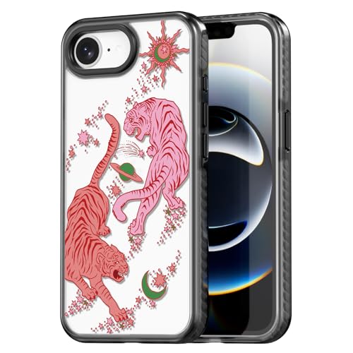 Coque iPhone 16E mignonne Rosarnnah antichoc noire avec motif tigre amusant