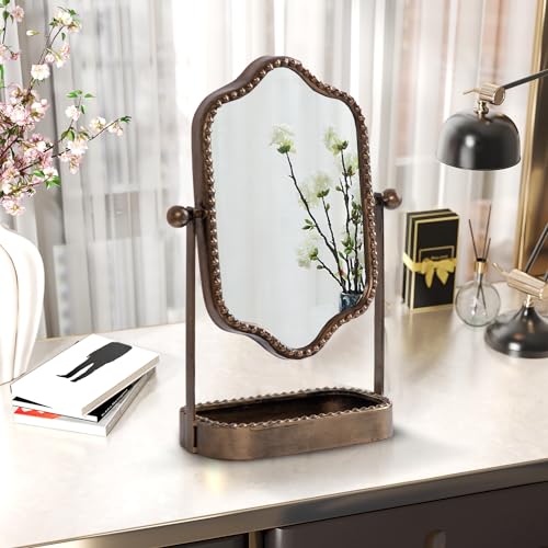 HuiDao Vintage Tabletop Makeup Mirror with Tray
