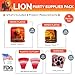Lion Party Supplies Pack (100 Pieces for 16 Guests) - Lion Party Decorations, Safari Birthday Decorations, Safari Party Supplies, King of the Jungle Party, Lion Theme Party Supplies, Blue Orchards