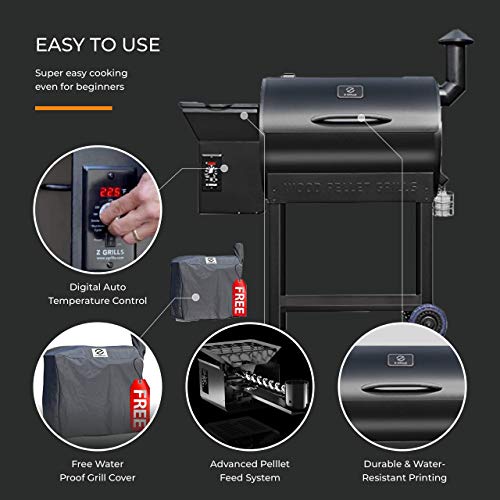 Z Grills ZPG-7002B 2019 New Model Wood Pellet Grill & Smoker, 8 in 1 BBQ Grill Auto Temperature Controls, 700 sq inch Cooking Area, Black