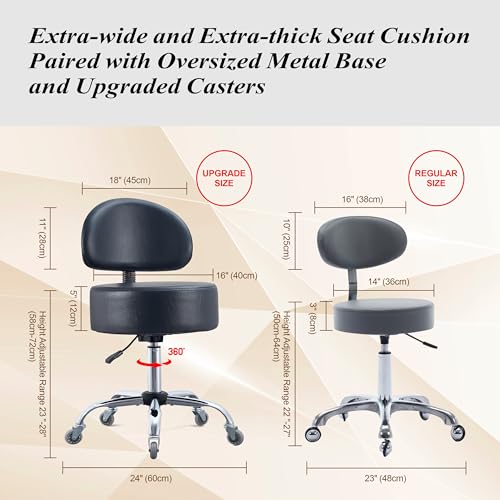 Image of Ergonomic Drafting Stool with Backrest, 400LB Heavy Duty Hydraulic Stool, 19-25 Inch Adjustable Height Rolling Stool Chair with Lumbar Support for Standing Desk, Salon, Tattoo, Kitchen, Home Office