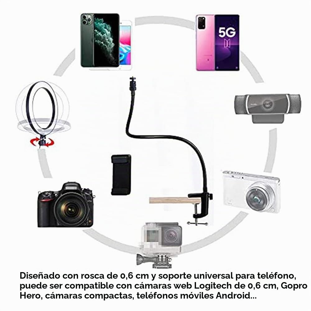 Soporte Ajustable para cámara Web y teléfono, Cuello de Cisne, 68,6 cm, para Todos los teléfonos móviles, Webcam Logitech C925e, C922, C930e, C930, C920, C615, etc