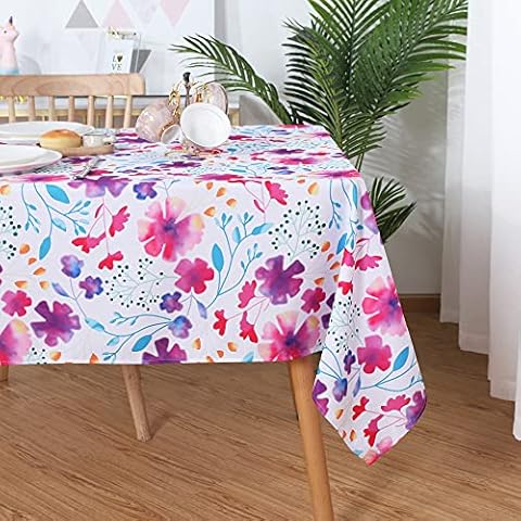 LUSHVIDA Spring&Summer Fabric Rectangle Table Cloth, Polyester Flower Tablecloth, Table Cover Protector for Holiday, Party, Wedding, Birthday, Banquet Decoration Use, 60 x 84 Inch, Floral Cover
