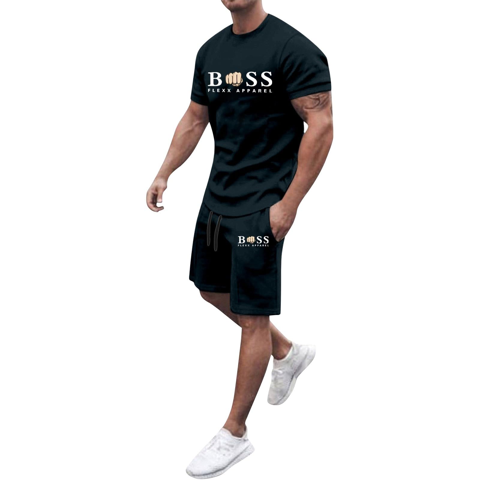 Tuta Uomo Completa Estivi 2 Pezzi Tute Cotton Tee Shirt a Manica Corta e Pantaloncino con Tasche Coulisse Set Ginnastica Traspirante Casual Streetwear per Trekking e Jogging Palestra Fitness