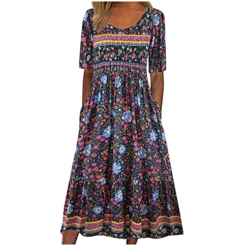 fartey Tshirt Dress for Women 2026 Casual Plus Size Summer Midi Dress Boho Floral Print Loose Flowy Long Dresses with Pockets