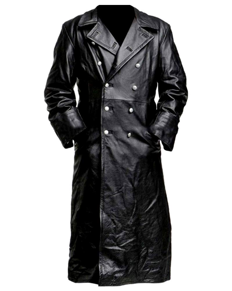 German Classic Officer WW2 Military Uniform Black Leather Trench