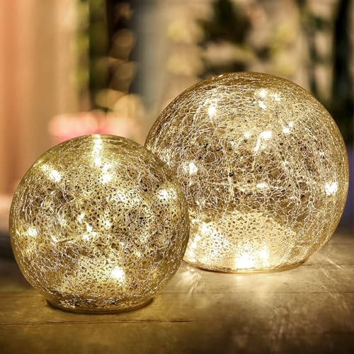Lampe globe en verre craquelé Mercury veilleuse LED à piles avec minuterie