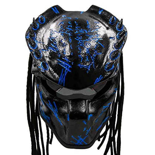 Predator Motorcycle Helmet – Dot Approved – Custom Made, Fibreglass, Unisex For Powersports, Sports, And Outdoor - Blue Spiked #TOP2