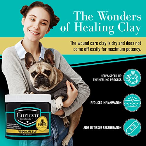 Curicyn Animal Wound Care Clay 3.2oz. - Vet-Approved Natural Skin Ointment For Dog, Cat, Horse, and Other Livestock - Bentonite Clay with Aloe Treatment - Gentle No Sting Fast-Acting Formula - Thumbnail 2