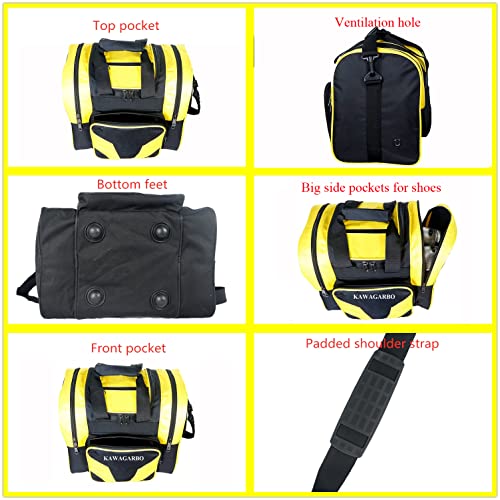 Kawagarbo Bowling Bag For Single Ball - Single Ball Tote Bag With Padded Ball Holder - Fits A Single Pair Of Bowling Shoes Up To Mens Size 14 (Black/Yellow) #TOP2
