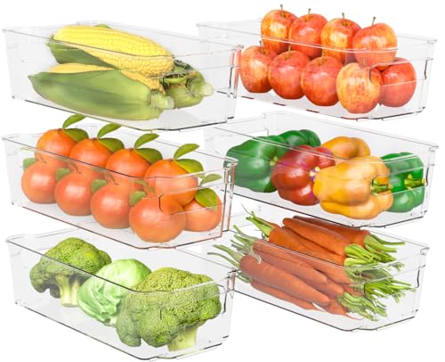 KICHLY Organizadores para la despensa - Juego de 6 -Compartimentos de almacenamiento para la cocina, despensa, armarios, encimeras y refrigerador - sin BPA (Transparente)