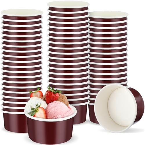 Image of Maxdot 60pcs 3oz Dessert Cups, Disposable Ice Cream Cups, Paper Frozen Yogurt Bowls, for Hot and Cold Foods, Suitable for Gelato or Mousse(Ankara Red)