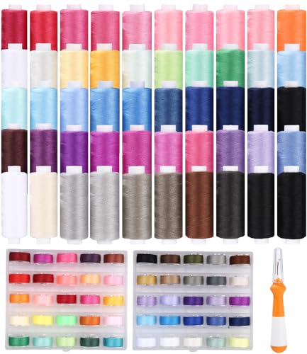 Juego de 100 hilos de coser de 400 yardas, 50 colores, hilo para máquina de coser por rollo de hilo y 50 bobinas inferiores, Hilos para Maquina de Coser, para Bordado Tejido, Coser a Mano y a Máquina