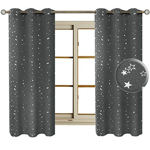 BGment Kids Blackout Curtains for Bedroom - Silver Star Printed Thermal Insulated Room