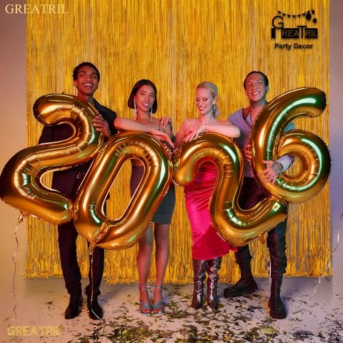 Gold Fringe Curtain Tinsel Backdrop - GREATRIL Foil Fringe Curtain Party Streamers for Prom 2026 NYE New Years Eve Birthdays Christmas Theme Party Decorations Pack of 2 - Image 3