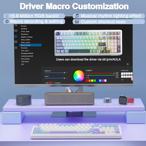 Image of Aula F99 Wireless Mechanical Keyboard | Tri-Mode BT5.0 /2.4GHz /USB-C Hot Swappable | Pre-lubed Linear Switches, Gasket Structure | RGB Backlit Gaming Keyboard (Blue+White - Graywood Switch)