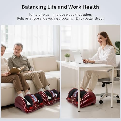 Image of H&B Luxuries Shiatsu Foot Massager Machine with Remote Controller, Kneading and Rolling Home Massagers for Feet, Ankle, Calf, Leg, Ideally for Men, Women, Father, Mom Parents and The Elderly, Red