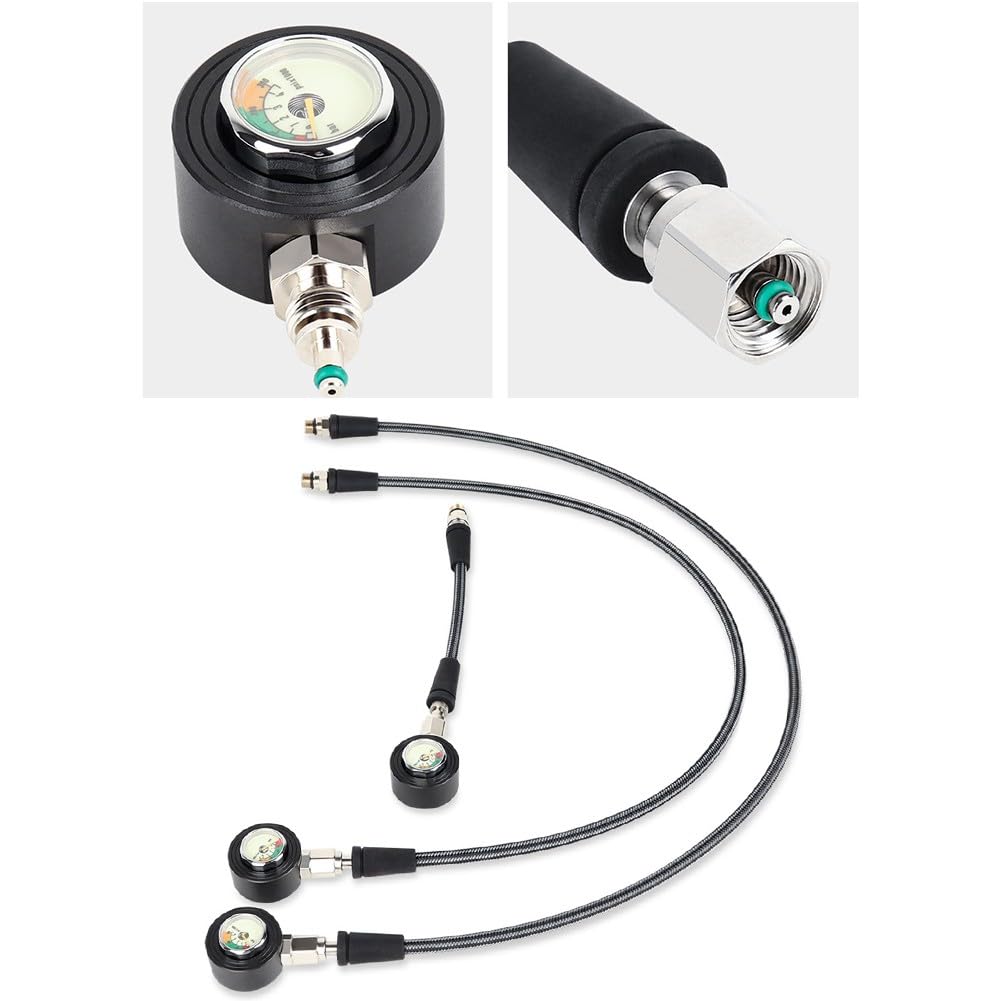Manguera luminosa de alta presión de fibra de carbono, clasificación de 300 bares, giro de 360°, rosca 7/16-20UNF compatible con tanques