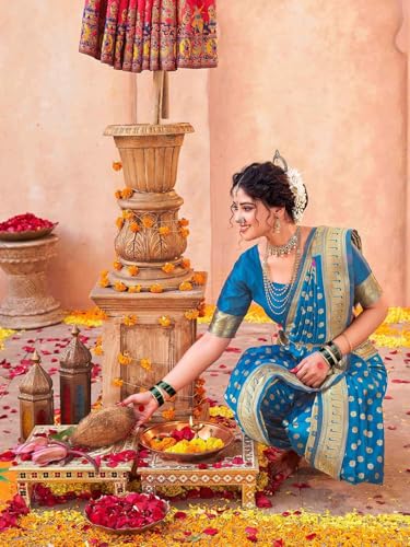 Image of SIRIL Women's Silk Weaving Paithani Saree with Unstitched Blouse Piece