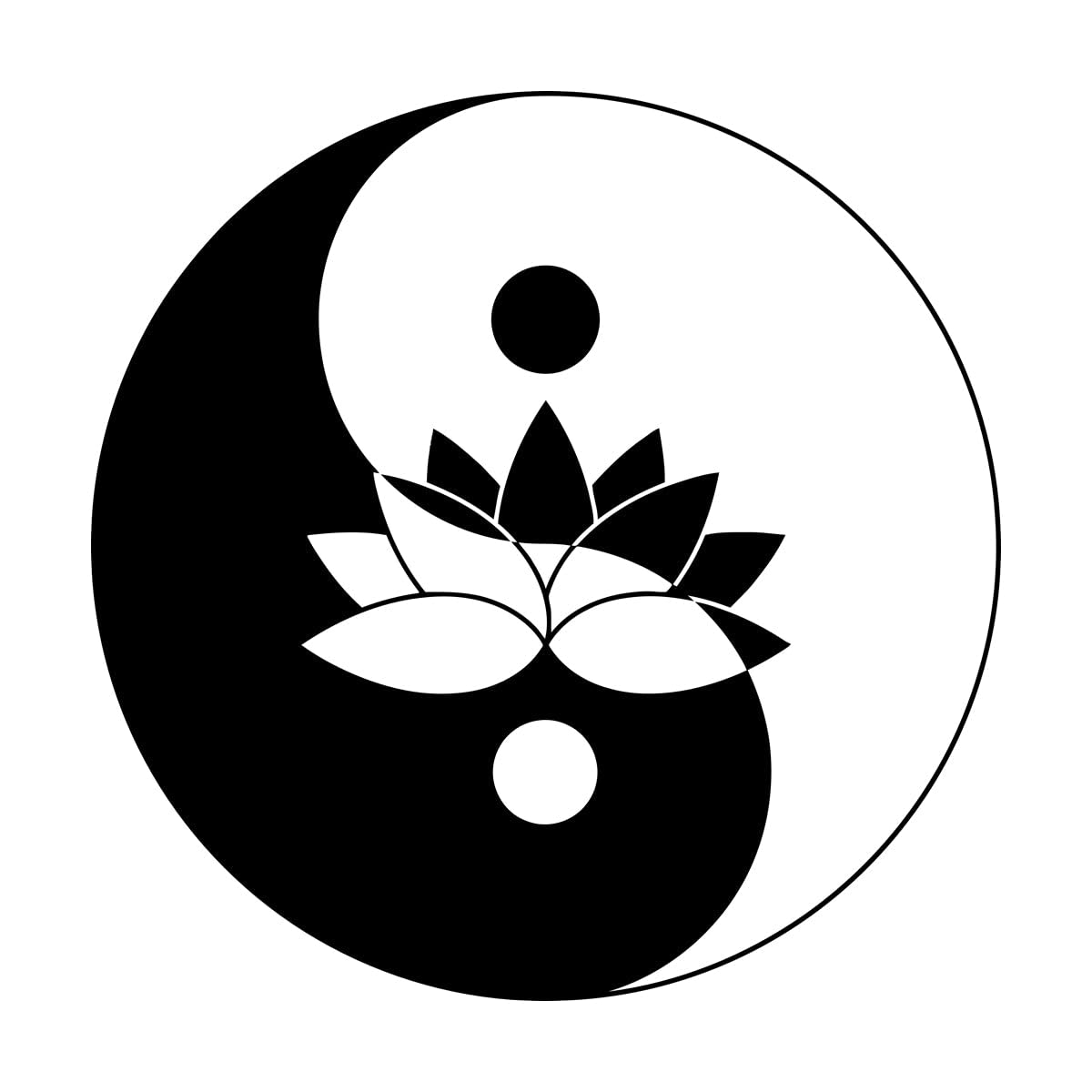 Lotus Flower Yin Yang Symbol Zen Meditation Wall Decals PVC 36x36.8cm Self Adhesive Small Black