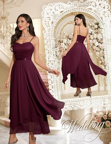 HomRain Mother of the Bride Red Dresses for Wedding Guest, V-Neck Semi Formal Long Dress with Sleeveless & Spaghetti Strap, Flowy Cocktail Party Dresses, Burgundy 2XL — view 2