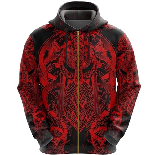 Sweat à capuche Viking Warrior zippé imprimé 3D F14 M