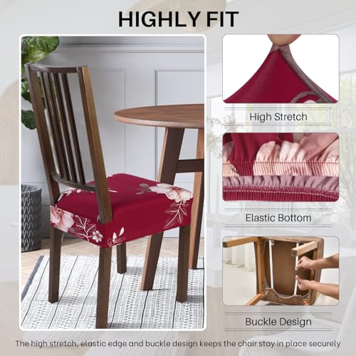 Image of SearchI Stretch Dining Chair seat Covers Set of 6, Soft Removable Washable seat Covers for Dining Chairs, Dining Room seat Cover Protector (Rear-Covered, Red)