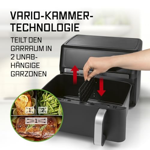 GOURMETmaxx Heißluftfritteuse AirGenius 10L | 2x5L Airfryer Vario-Kammer | Fritteuse mit 10 Programmen & Touchscreen | Heißluftfritteuse 2 Kammern | Heissluftfritteuse Doppelkammer für max. 8 Personen 5