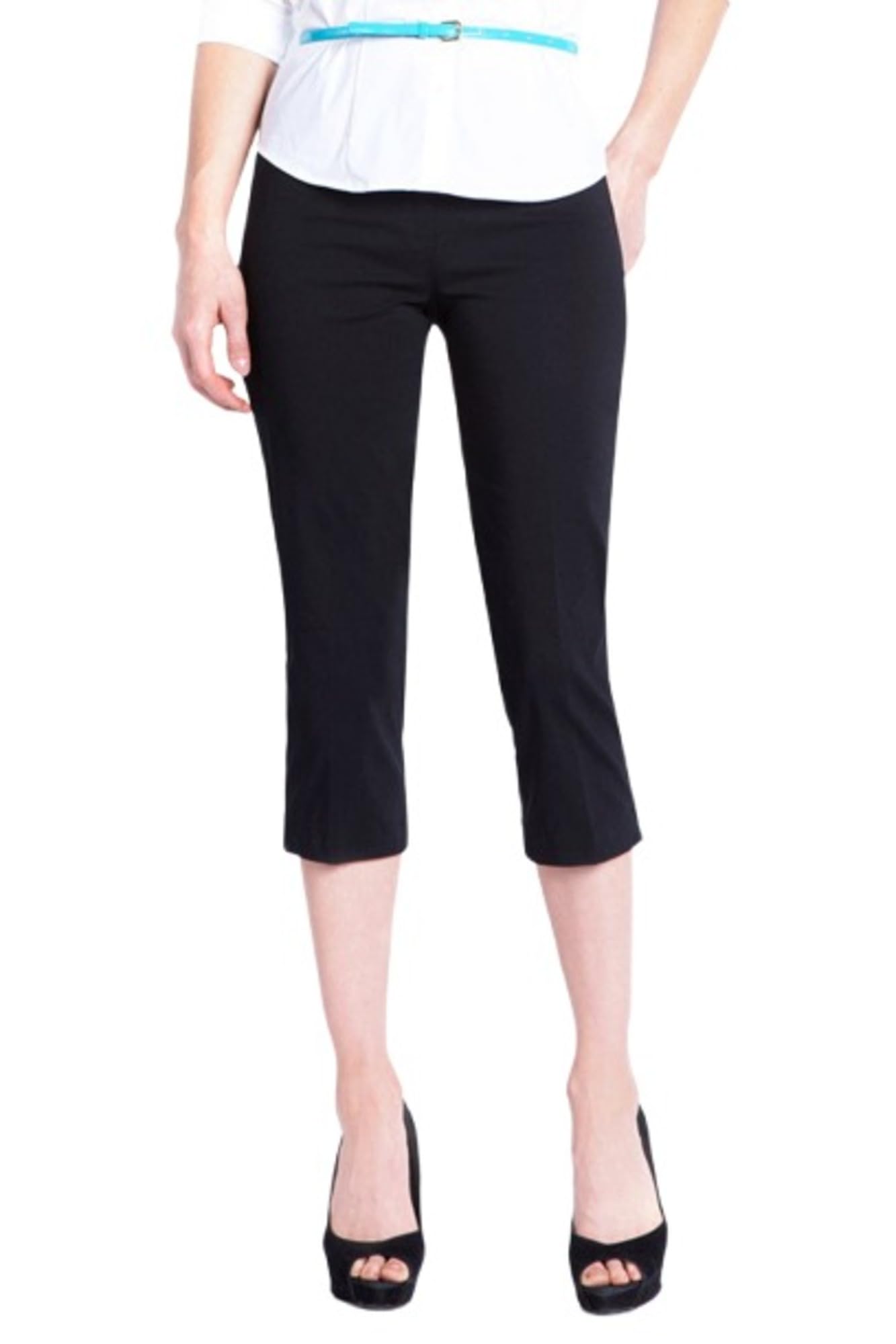 Slim-Sation Womens Plus Size Wide Band Pull-on Straight Capri with Tummy Control