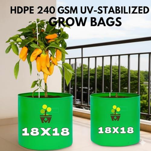 Image of MASHKI HDPE Grow Bags for Home, Terrace & Balcony Gardening - Big Size Vegetable Plant Grow Bags (15x15, 18 inchx18 inch & 24 inchx24 inch - Heavy Duty, UV Stabilized) (2, 18x18 Inches)