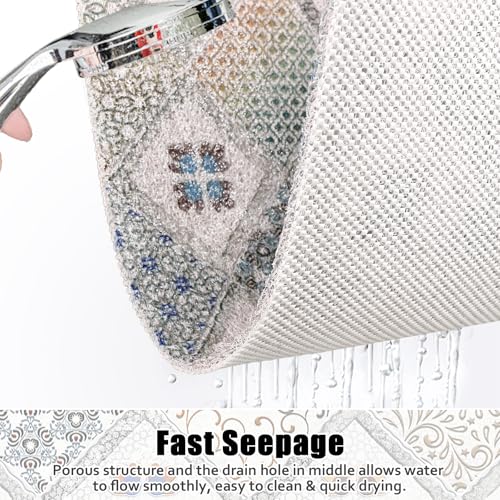 Image of Square Shower Mat Non Slip: 24x24 Inch Shower Floor Mat with Drain Hole in Middle, Super Soft and Comfortable PVC Loofah Massage Bath Mat for Shower, Anti Slip Shower Stall Mat, Quick Drying