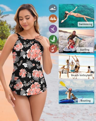 WOWENY High Neck Tankini Tops for Women Halter Flowy Sleeveless Bathing Suits Modest Swimsuit Top No Bottom4