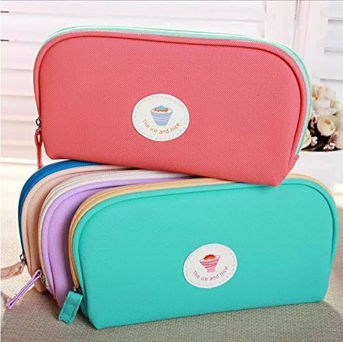 Classic Big Square Pencil Case Pouch with Ice Cream Prints, Beige / Pink / Green / Yellow, 1 Piece, Random Color
