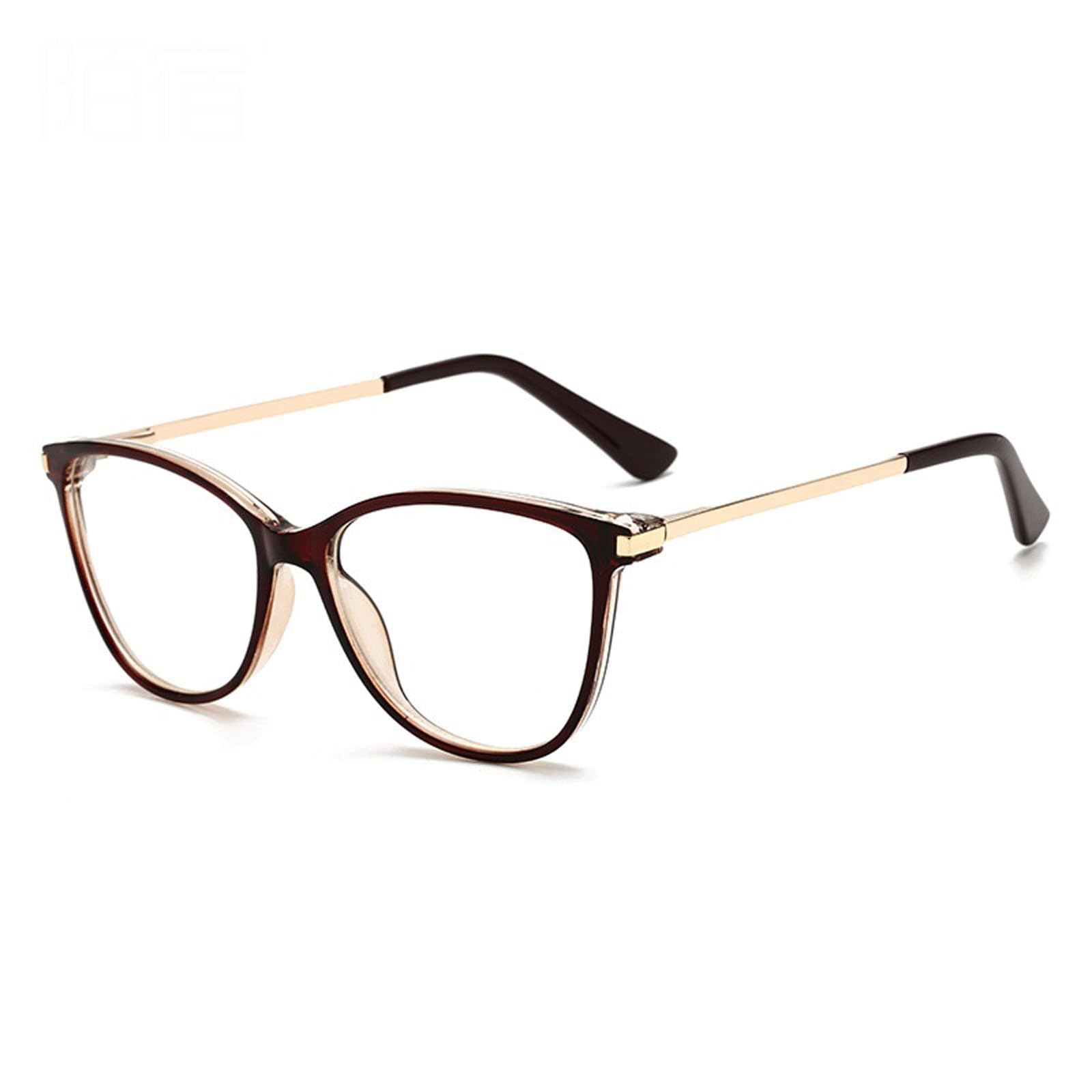 KLJUddGY Stylish Eyewear Frames Cateye Spectacles for Computer Blue Light Glasses Non Prescription Eyeglasses Lightweight Reading Glasses(Tea)