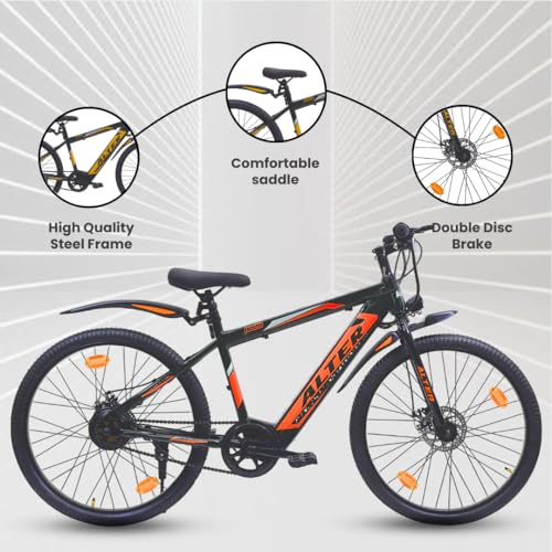 Image of Alter 26 inch 002S Model Electric Cycle with 36V 250W BLDC HUB Motor with Waterproof Connector | Lithium ION Battery in Frame | 95% PREASSEMBLED with Charger (5.2AH, Orange)