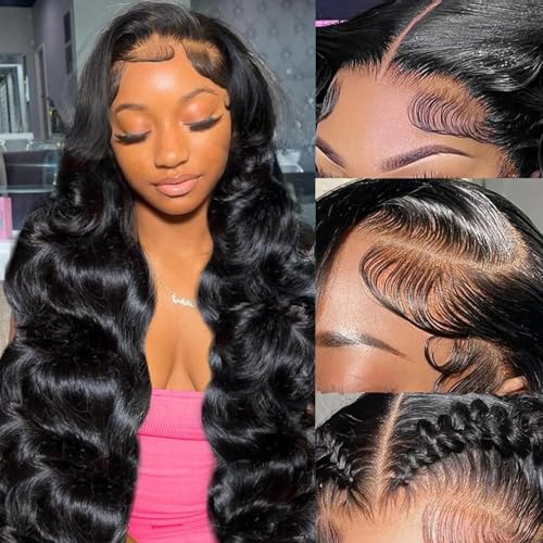 13x6 Body Wave Lace Front Wigs Human Hair Pre Plucked Glueless Wigs for Black Women Lace Frontal Black Wig (24 Inch,Body Wave Wig) 200 Density HD Lace Front Wigs Human Hair