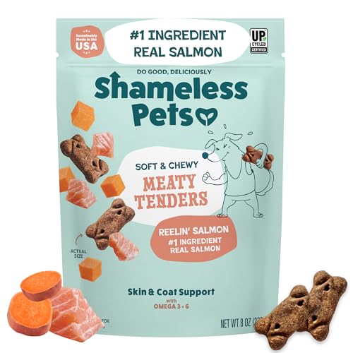 Image of Shameless Pets Soft & Chewy Dog Treats, Reelin' Salmon Meaty Tenders, 8oz - Real Salmon is 1st Ingredient - Grain Free, No Corn or Soy - Digestive Support - for Small, Medium & Large Dogs