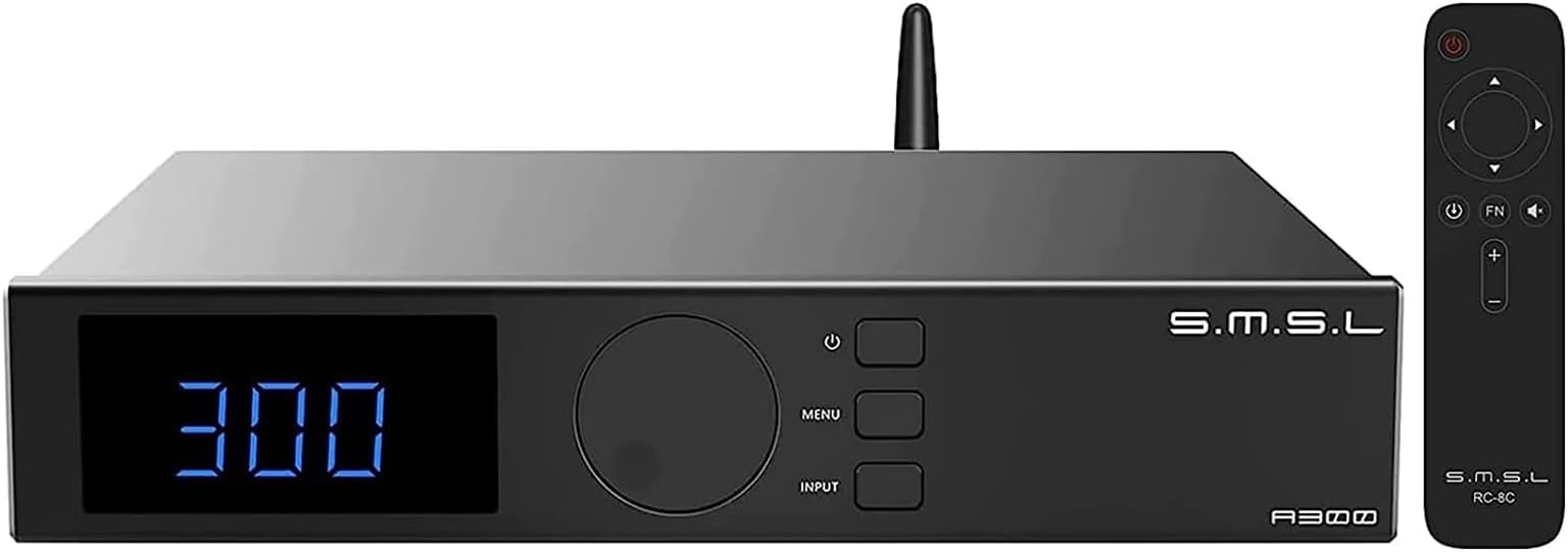 SMSL A300 HiFi Power Amplifier BTL Mode Bluetooth 5.0 2.1 Subwoofer 165W x 2 Class D Integrated Amp SDB Sound Effects Hi-Res Digital Audio Receiver with Remote Control THD+N 0.004%