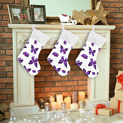 Bas de Noël peluche blanche et papillon violet pour grand cadeau