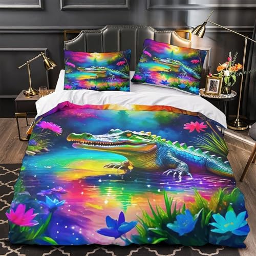 Housse de couette crocodile coloré 3D parure de lit animaux sauvages 3 Pcs