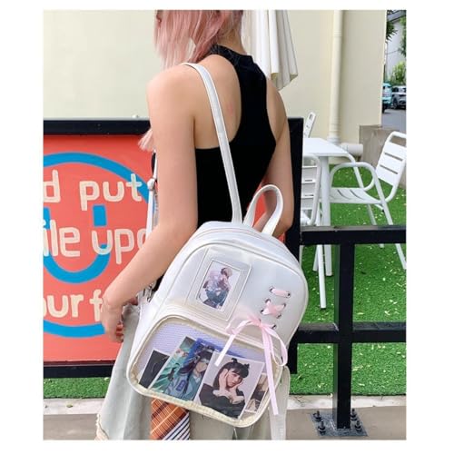 Korean ins ribbon large capacity bag ita bag backpack with pin display insert (white)3