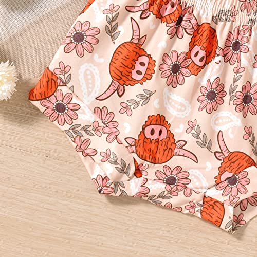 Minifeiko 3-6 Months Newborn Infant Baby Girl Shorts Sets Summer Outfit Beige Cow Print Tassel Hem Short Sleeve Tops T-Shirt And Shorts Clothing Sets Bow-Knot Headband #TOP7