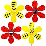 MuuXii 4PCS Colorful Outdoor Wind Spinners, 12.6inch Garden Windmill Spinner, Ladybug and Bee Pattern Whirligigs Wind Spinner, DIY Pinwheel Craft Lawn Courtyard Outdoor Decoration