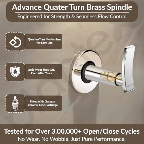 Image of Plantex Concealed Stop Cock /15mm Pure Brass Concealed Stop Valve Tap for Bathroom with Teflon Tape & Brass Adjustable Wall Flange - (Star, Chrome)